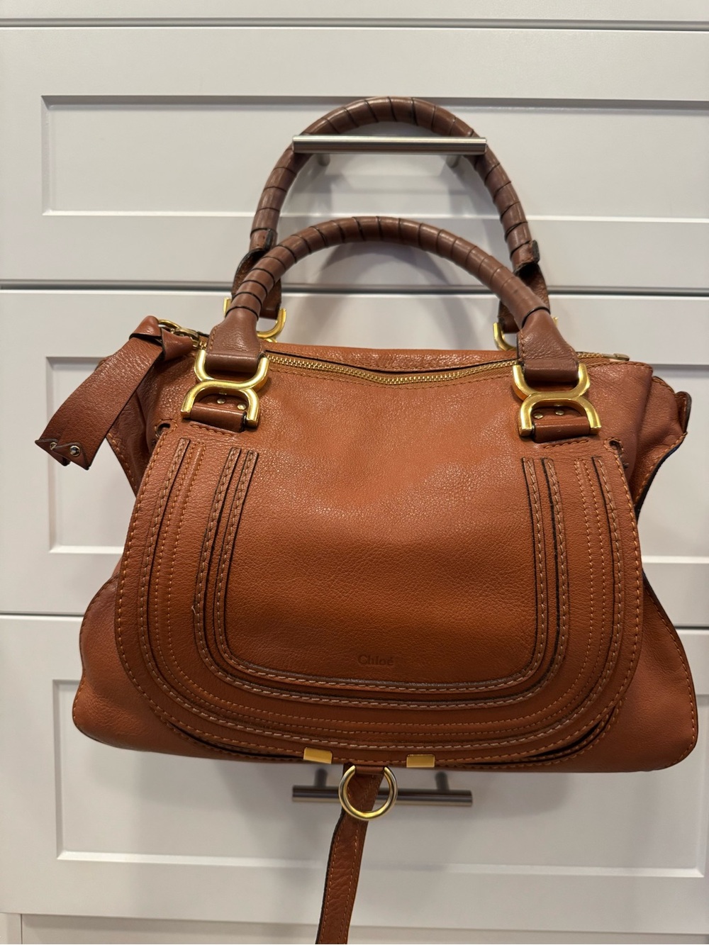 Chloe Brown Leather Satchel with Gold Hardware
